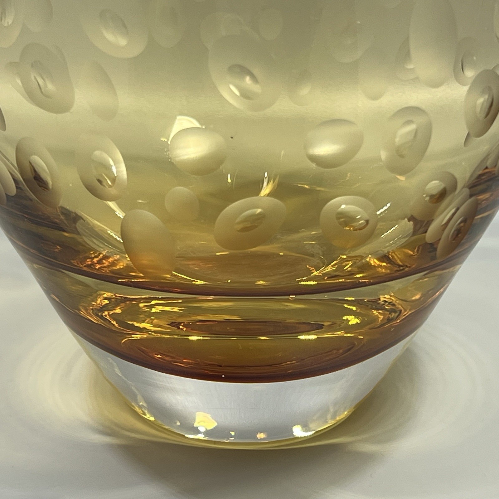 Amber Vase Crate and Barrel Krosno Poland Morocco Etched Design Heavy Glass 11″