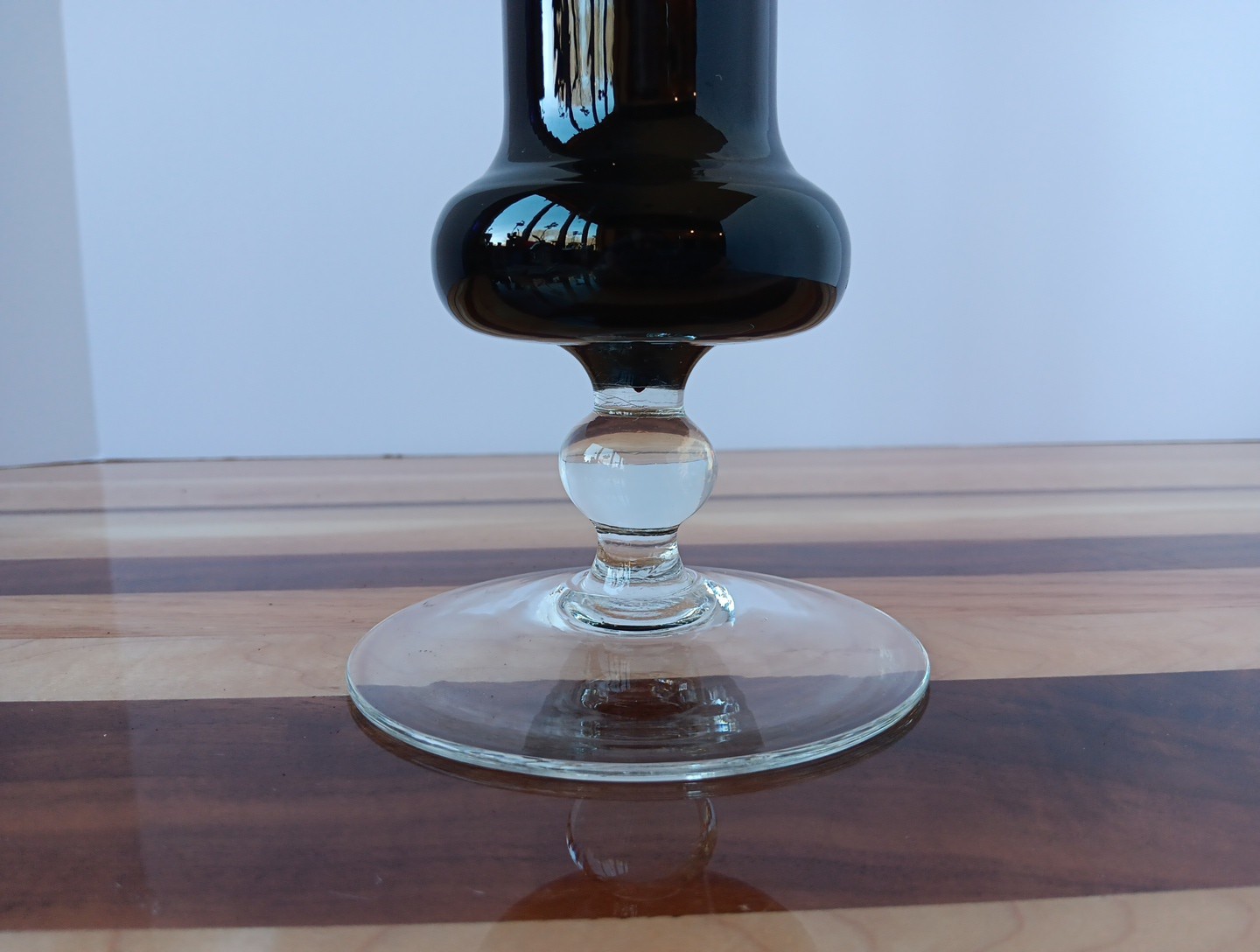 Tall Black Vase Hand Blown White with Clear Footed Bottom 15.25″ Bud Glossy