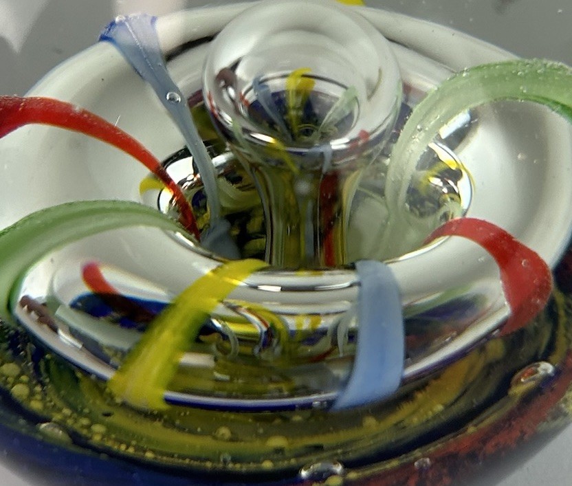 Vintage Art Glass Swirl Bubble Hand blown Paperweight Sulfur Press colorful