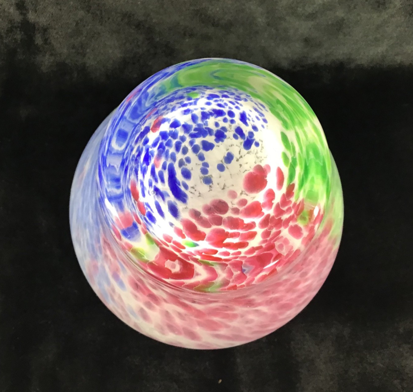 Vtg MURANO 8” Vase Pink Blue Green Speckled Swirl w/Ruffle Edge Made in Italy