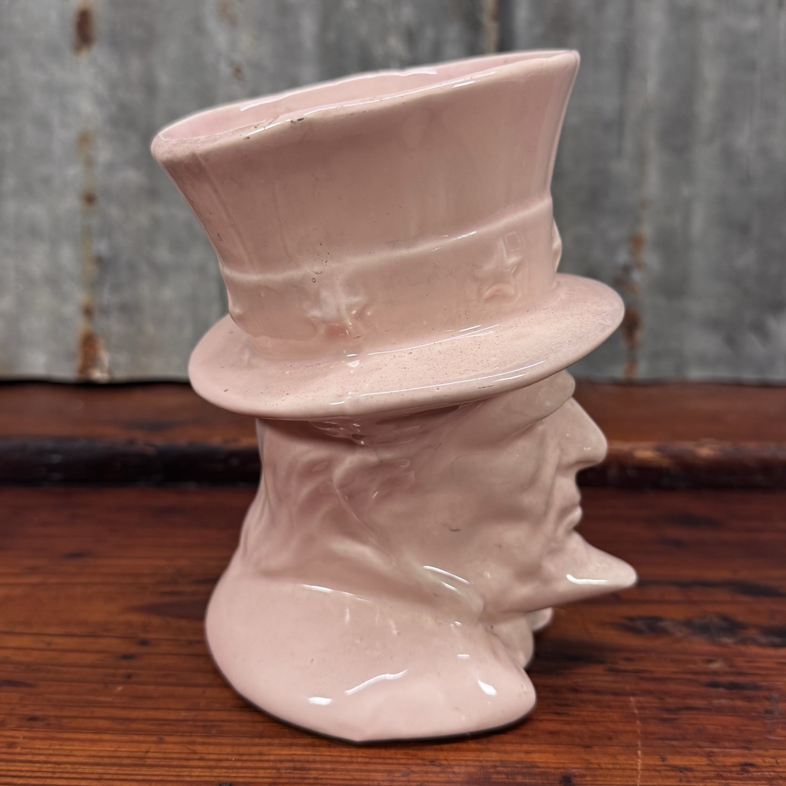 Vintage RARE 1945 Abraham Lincoln PLANTER Pink Embossed Abe Clay Pottery