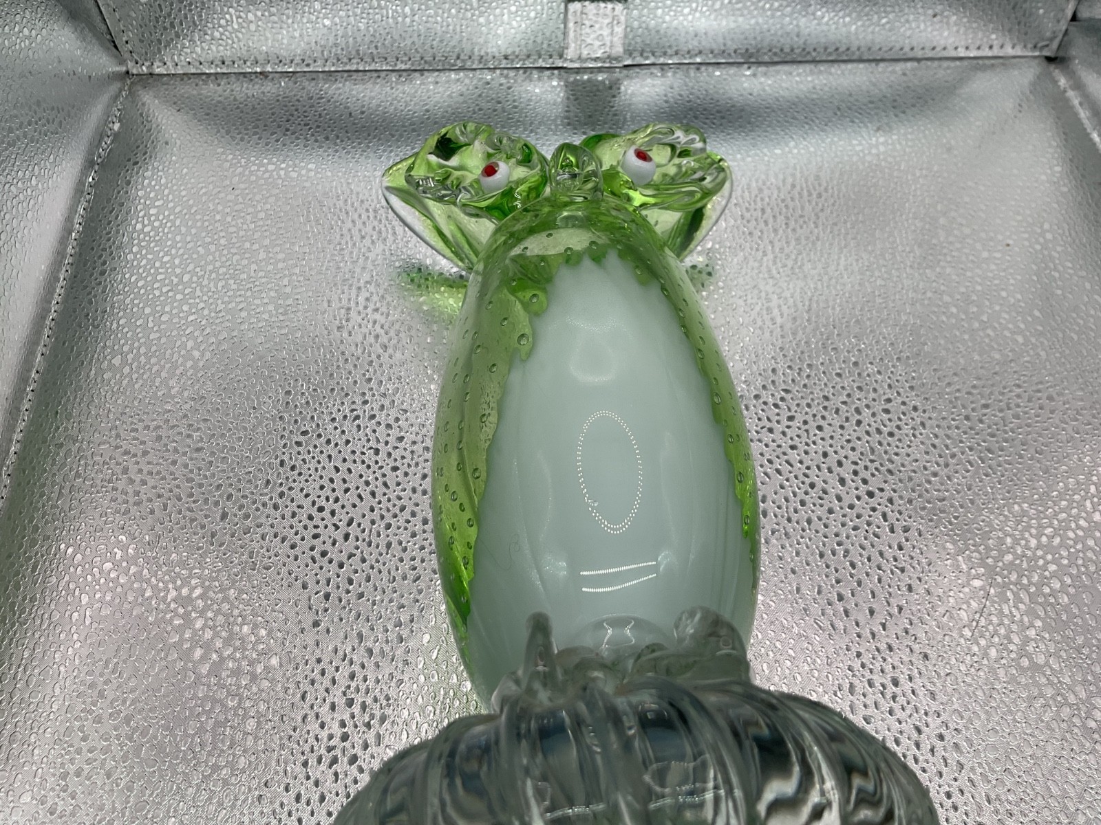 VTG Murano Art Glass Owl Sculpture Vase Light Green Controlled Bubble – 10” MINT