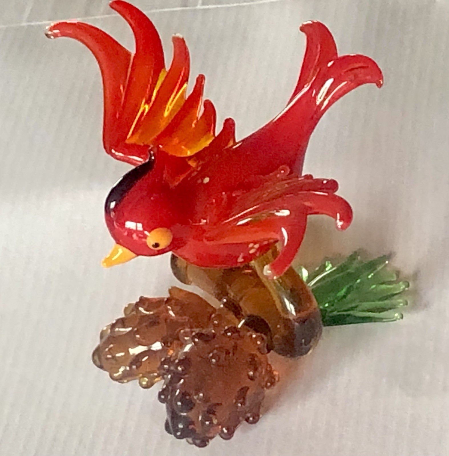 Vintage Murano Style Hand Blown Red Art Glass Bird In Flight Figurine 2.5 X 3.25
