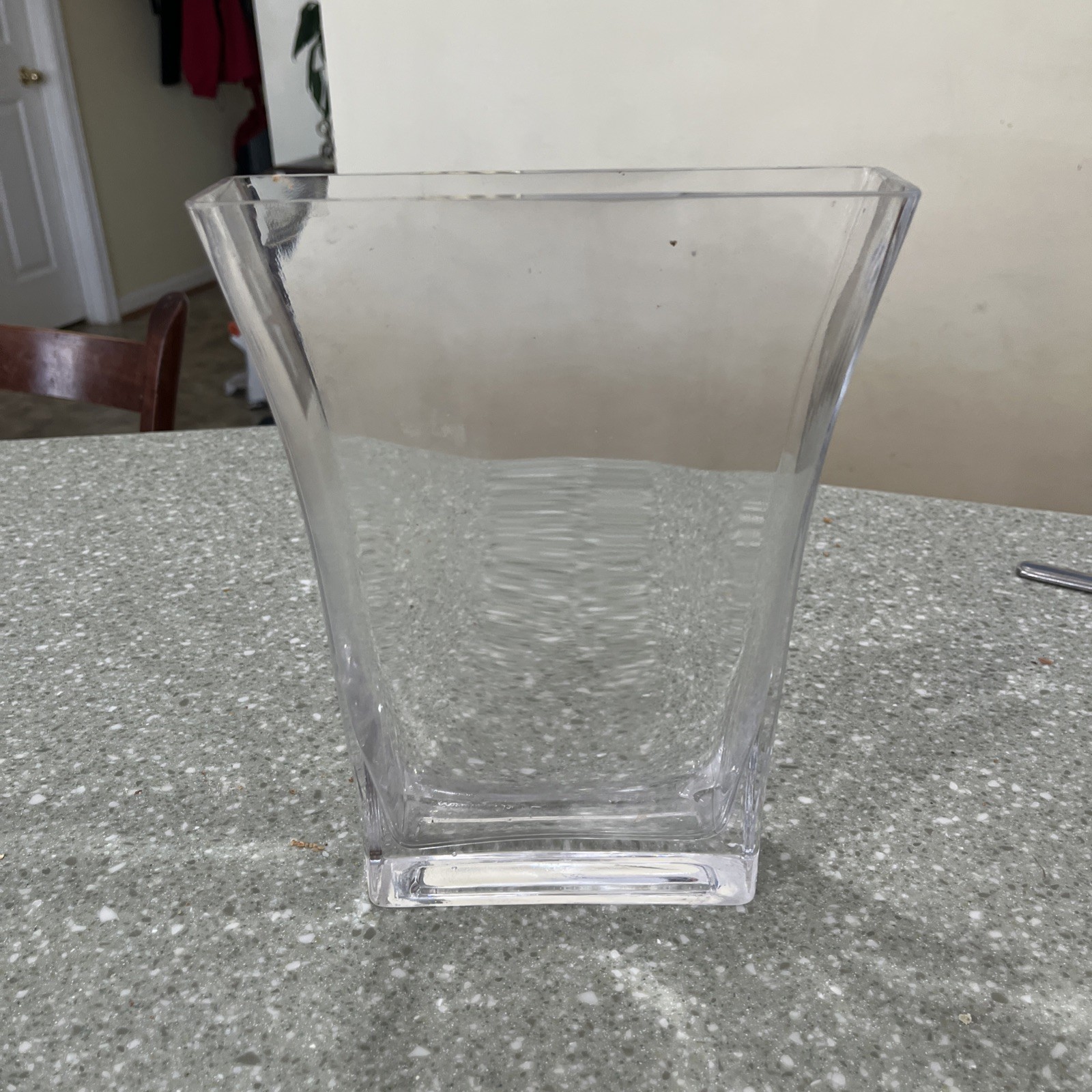 Clear Thick Glass Rectangle Flared Vase Home Decor Table Shelf Accent 9.8” X 7”