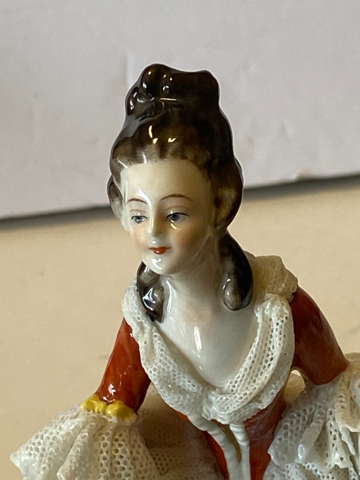 Vintage Volkstedt German Porcelain Dresden Lace Lady 1940’s – Lady w/ Bouquet