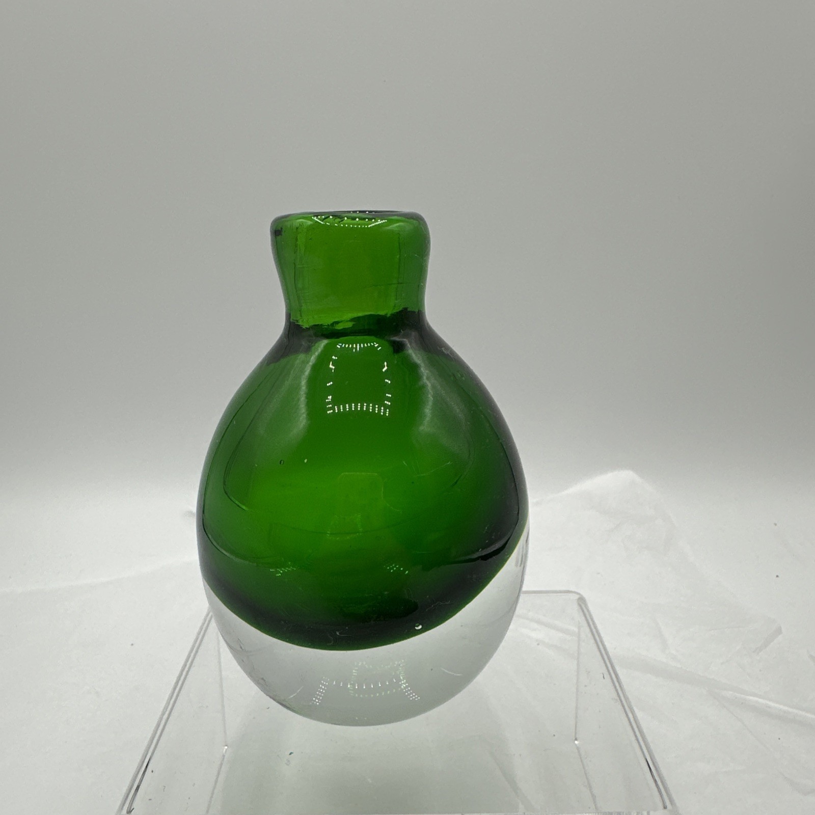 This is a green and Clear Murano glass vase 4 1/2in