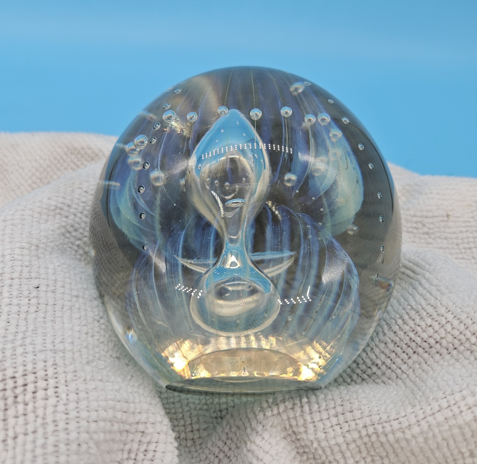 1993 Robert Eickholt Double Jellyfish Controlled Bubble Paperweight SIGNED