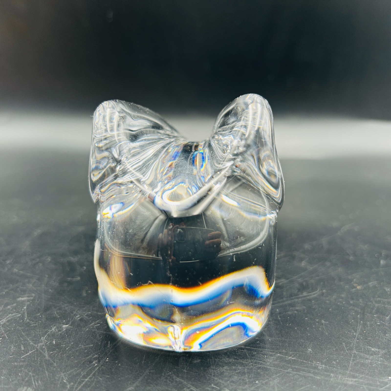 Orrefors Signed Bunny Rabbit Crystal Glass Figurine Paperweight Sweden Vintage