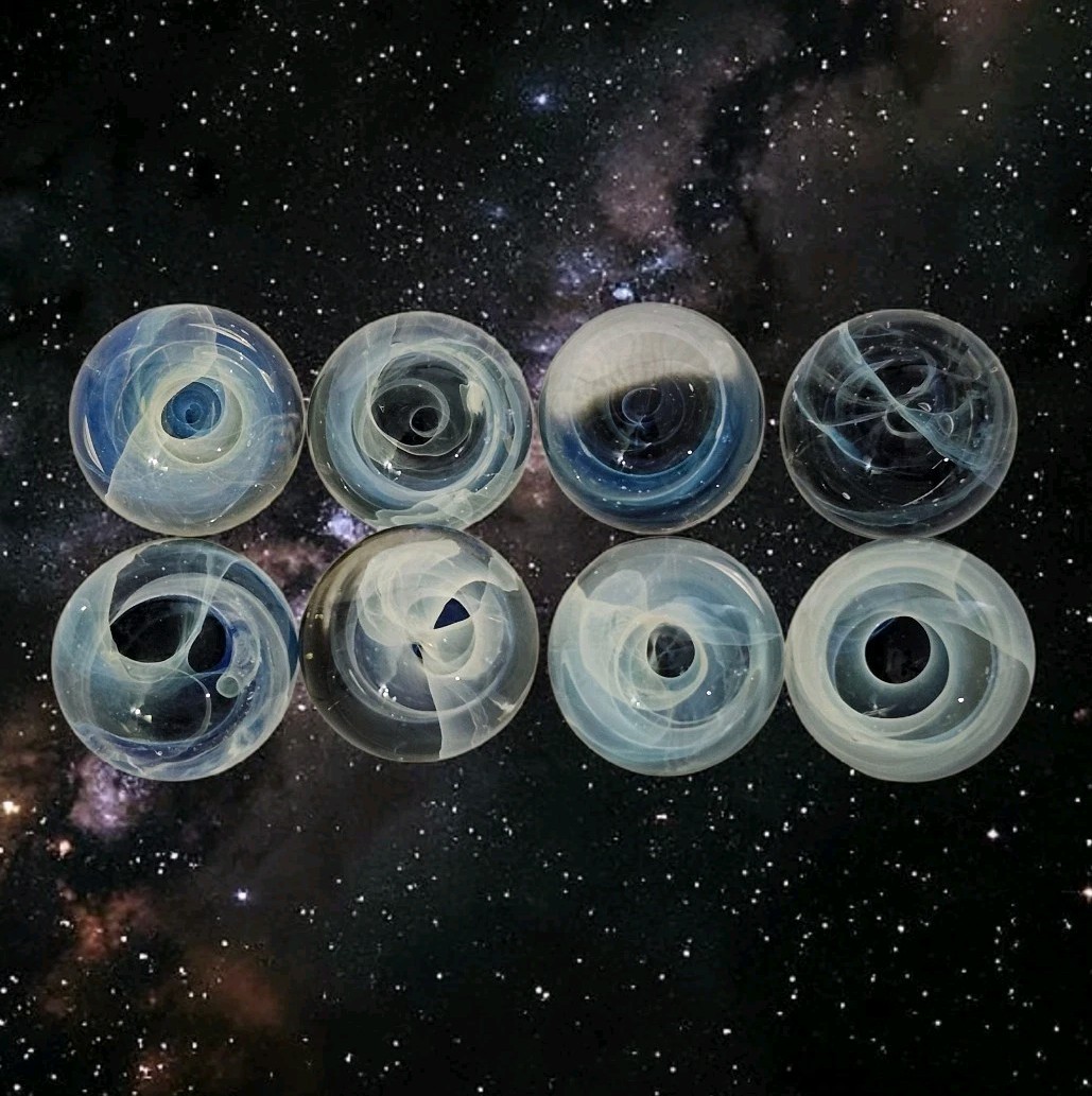 Hand Blown Galaxy Vortex Art Glass Marbles 1″T Lot Of 8 Variety Of Patterns EC