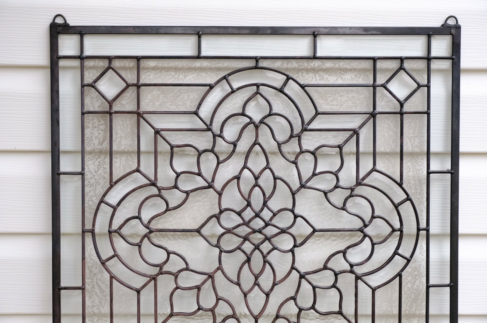 Handcrafted stained glass All Clear Beveled window panel, 24″ x 24″
