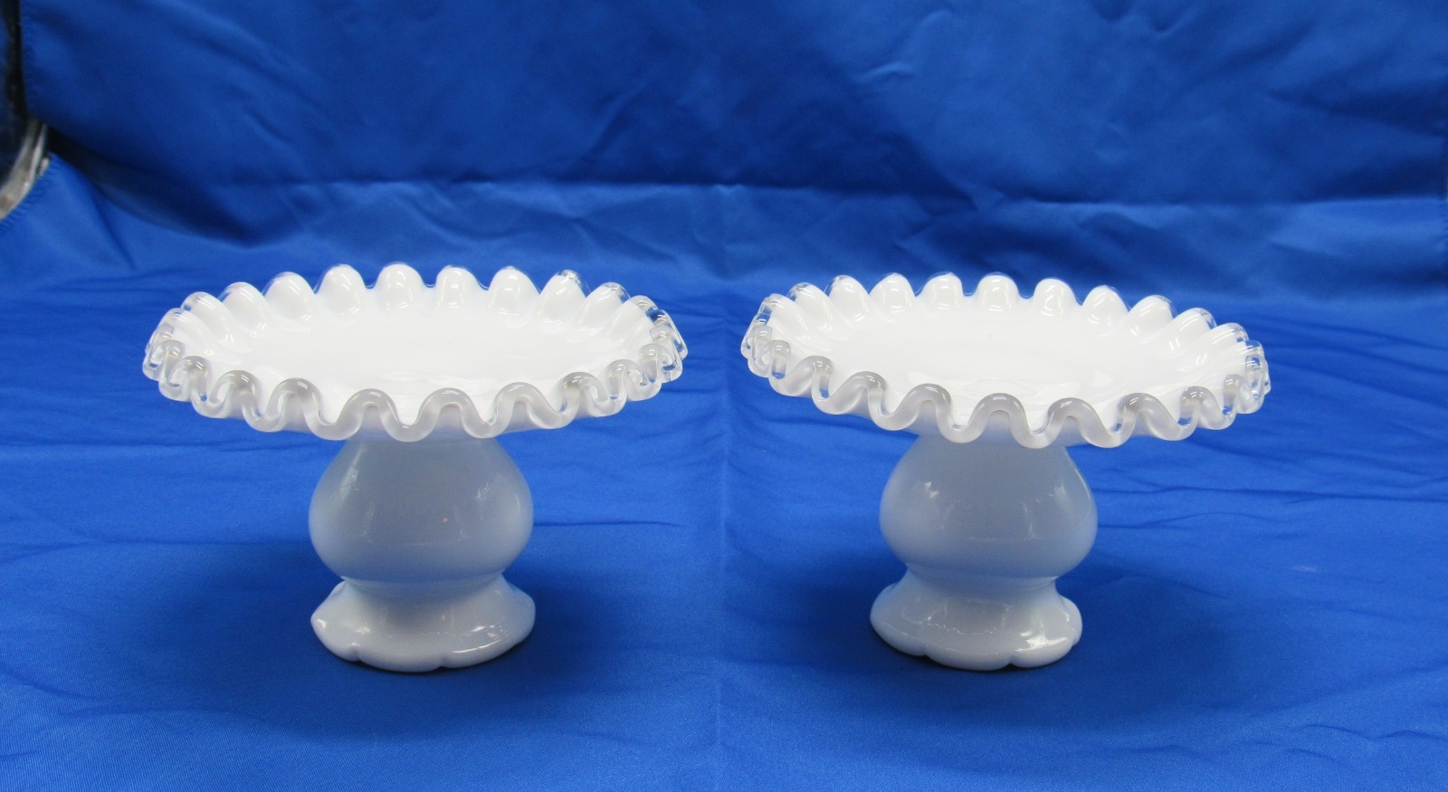 VTG Pair Fenton Silver Crest Candle Holders – Multi Purpose – White Milk Glass
