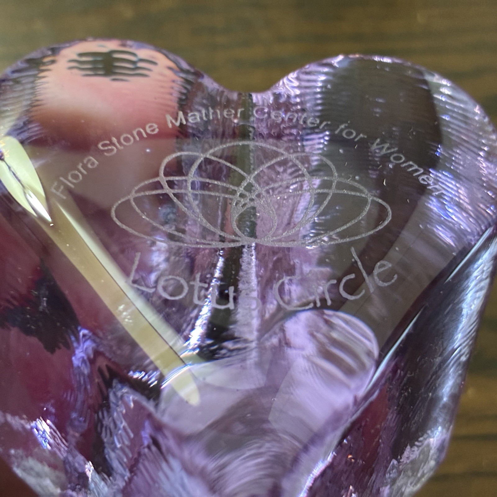 Fire & Light Purple Lilac Lavender Recycled Glass Heart Paperweight ~ Signed