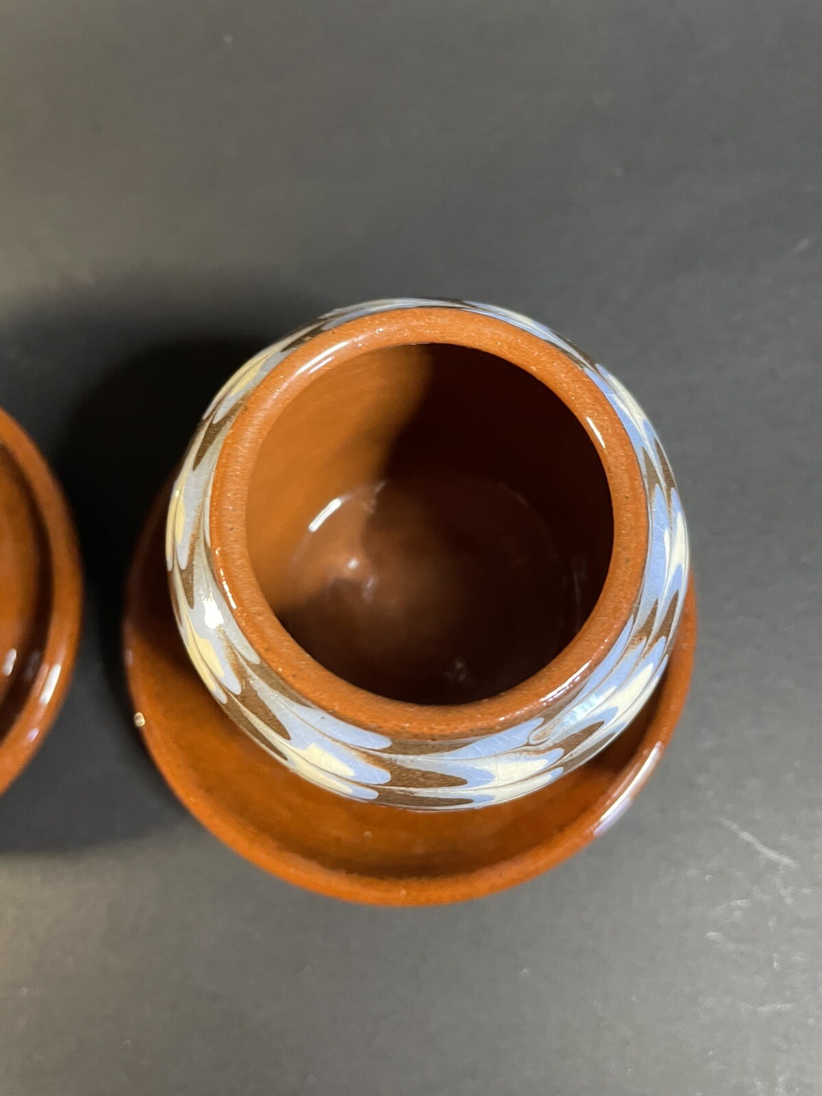 Bulgarian Ceramic Feathered Glazed Pottery Tea Light Candle Holders? 3.25”