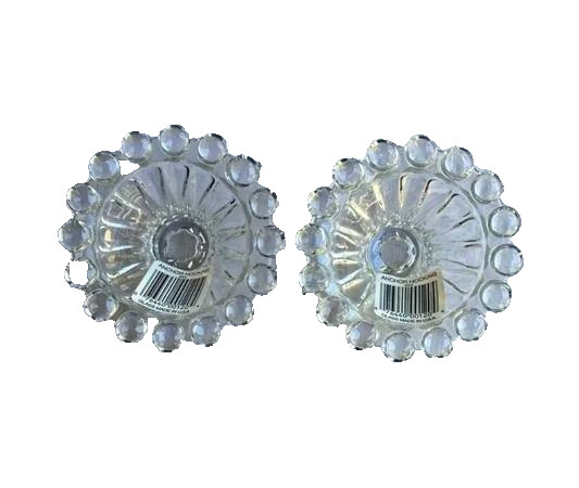 Set of Two Clear Art Glass Candle Holders- Anchor Hocking – New!