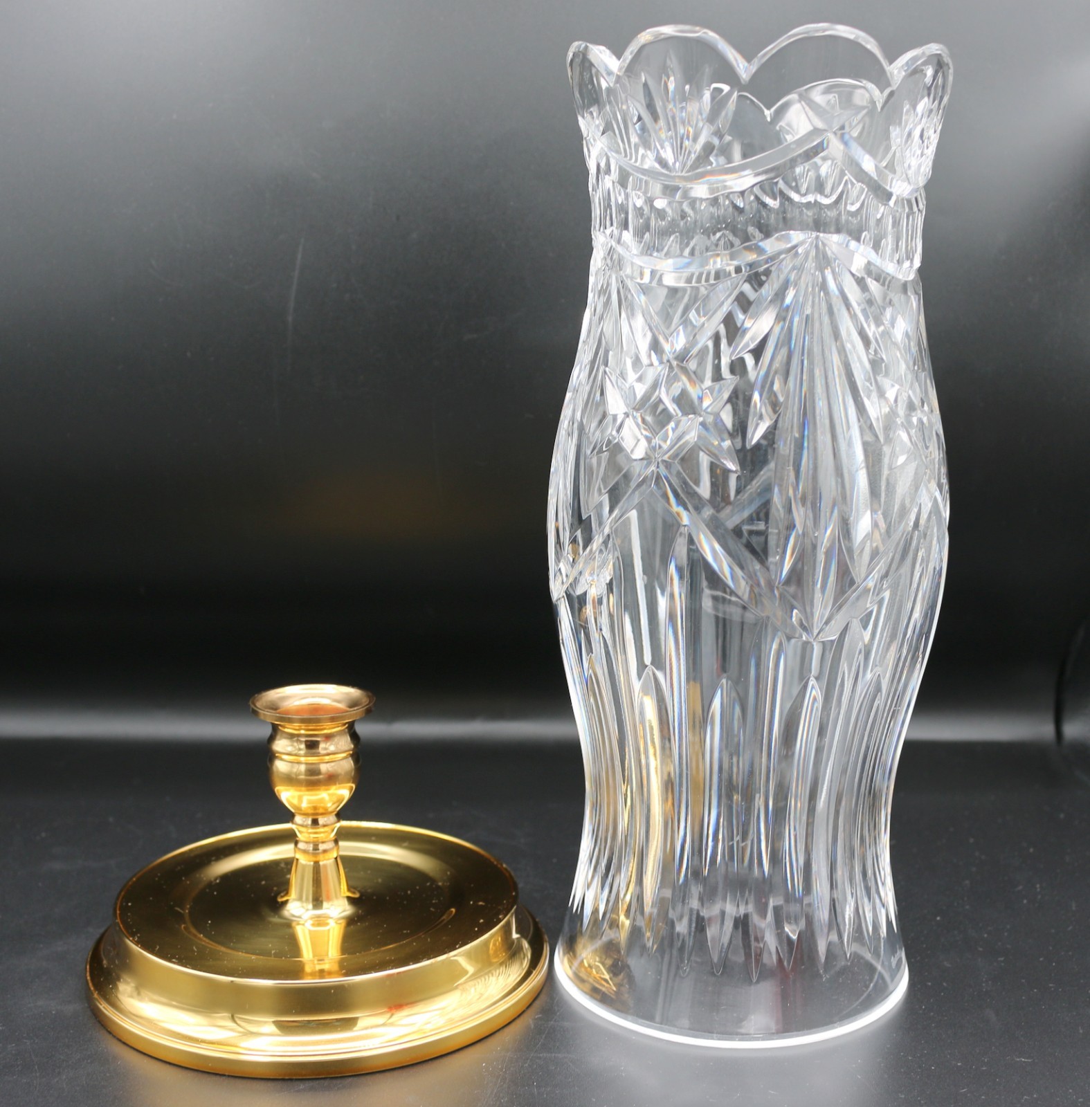 Waterford Crystal America’s Heritage Brass Base Hurricane Candle Lamp 12.25″