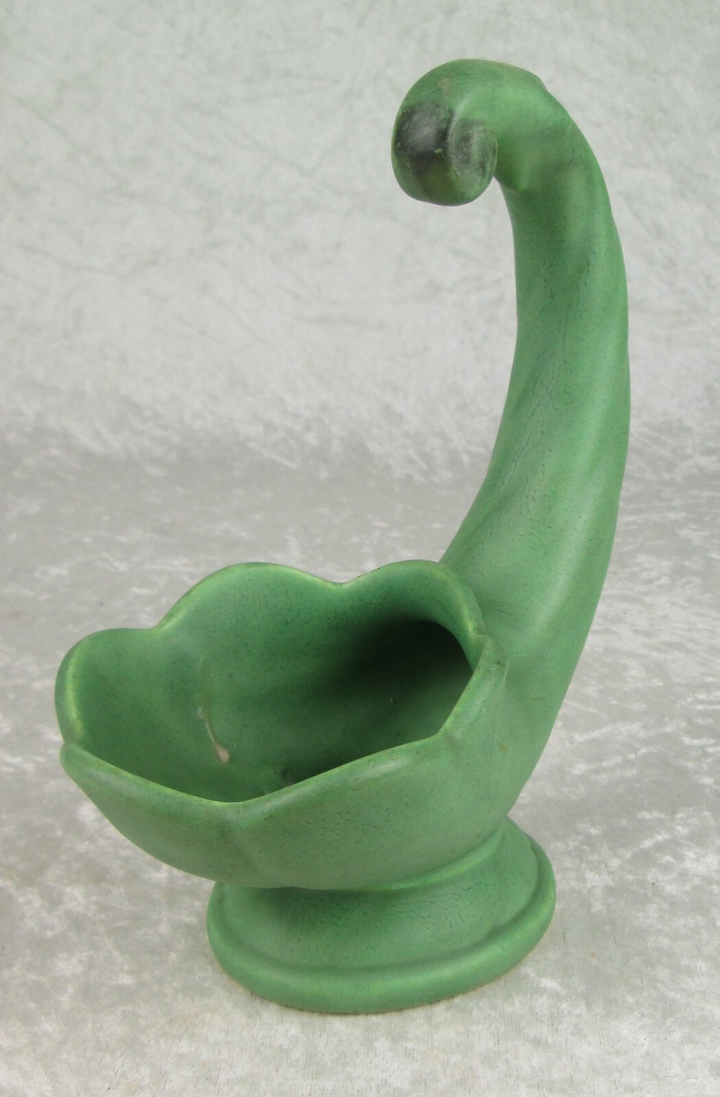 Monmouth Pottery Cornucoppia Vase Candle Holder Matte Green Glaze 7-3/4in Tall