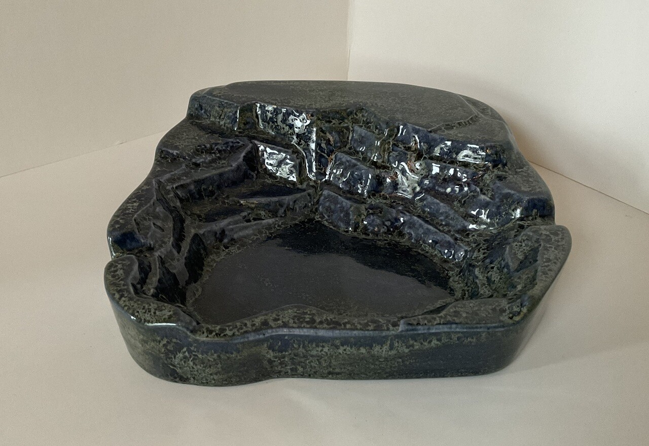 Glazed Blue Pottery Trinket Tray Ashtray Rock Formation Ceramic Cigarette Cigar