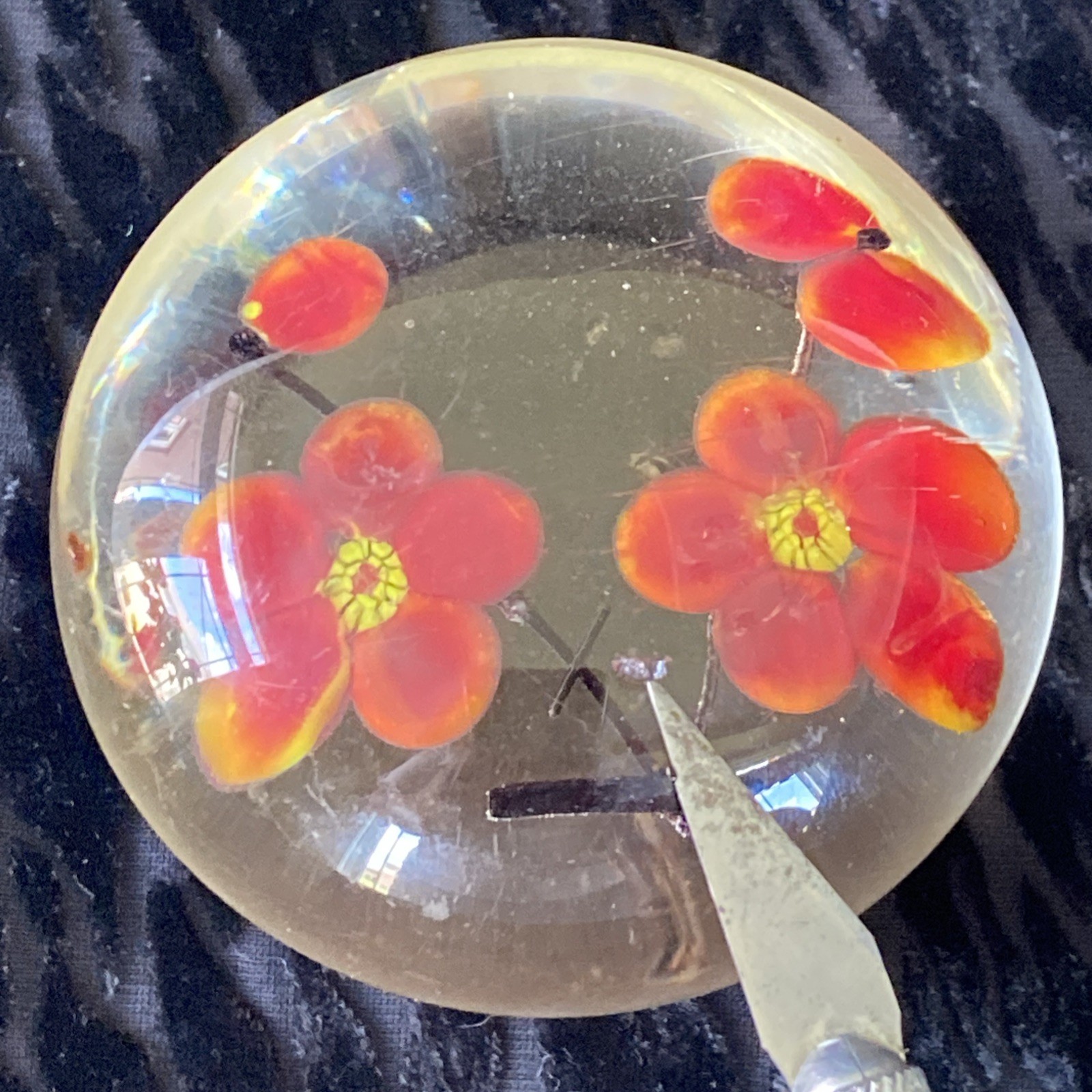Lot Of 3 Vintage Art Glass Paperweights – Cherry Blossoms And Two Milifiori