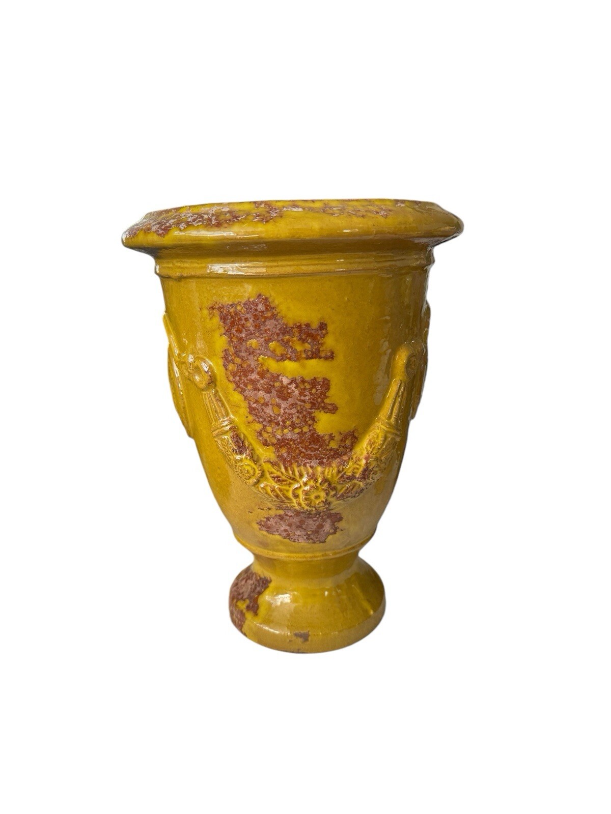 Anduze Cour De Lyon, Provence, Terracotta Urn Planter Yellow Glaze 11.5” h