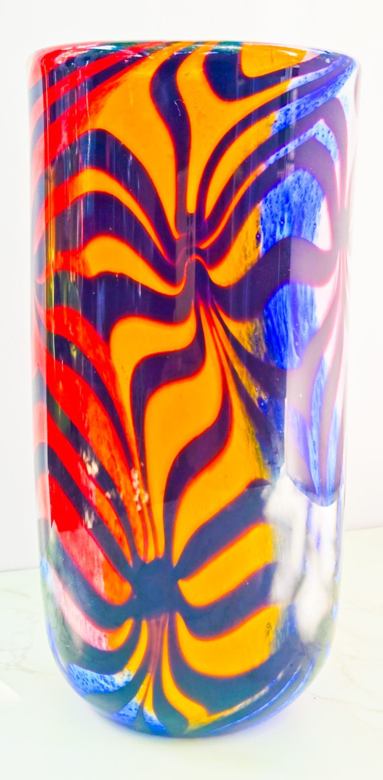 Murano Style Hand Blown Rainbow Art Glass Vase Swirled Ribbon Heavy 6 lb 10”