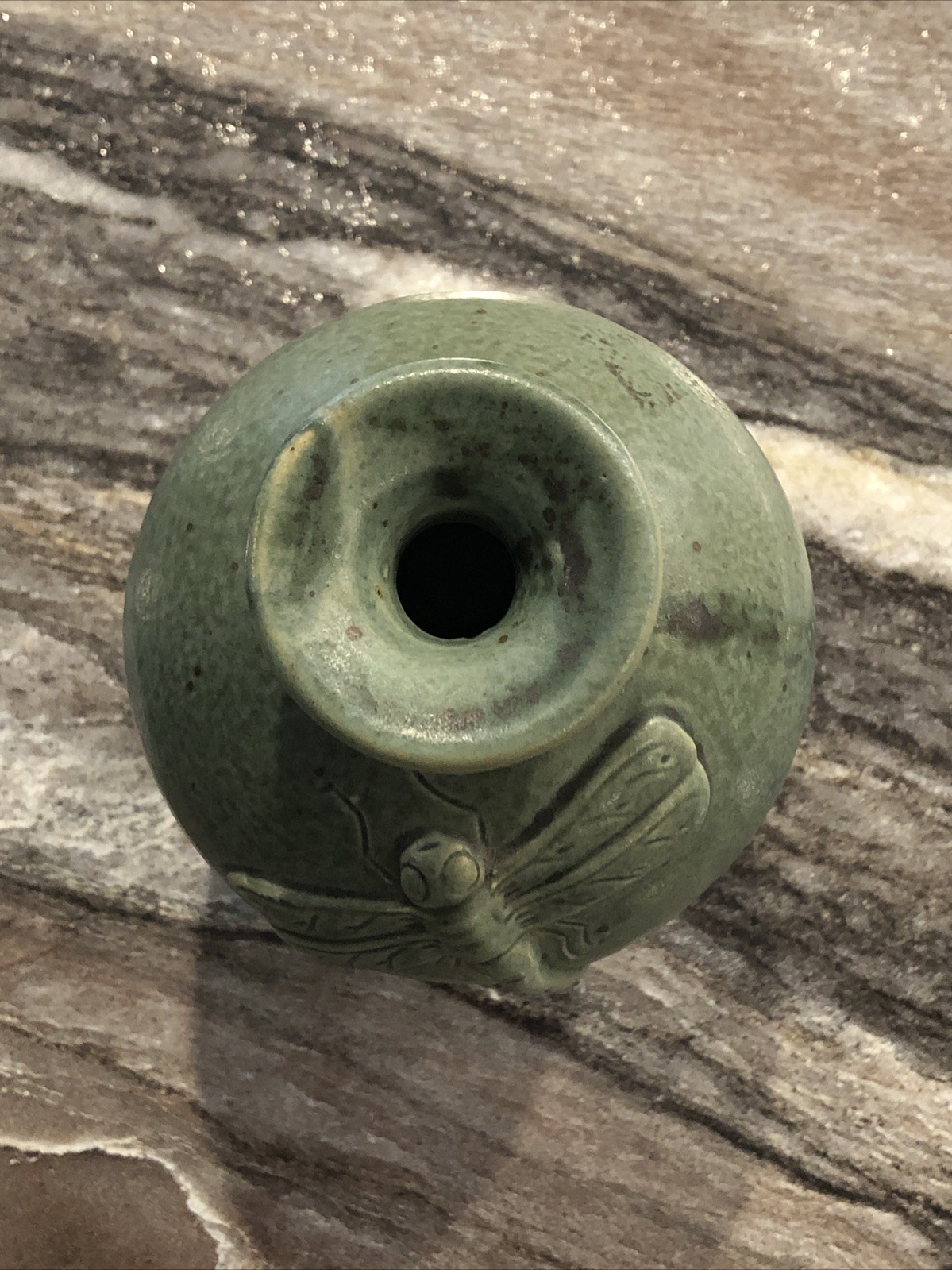 Indonesian Art Pottery Green Dragonfly Vase No Cracks No Chips No Issues