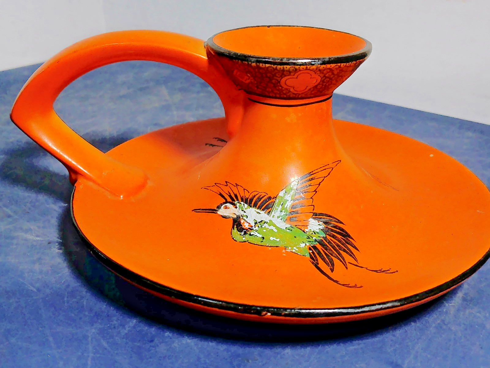 Antique Shelley England Scarlet Orange Crane Motif Candle Holder RARE! NUMBERED!