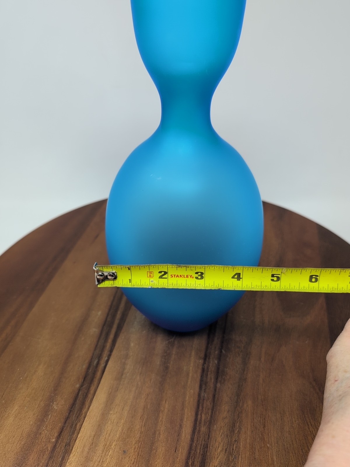 Beautiful Blue Satin Art Glass Vase Portugal 11.5 In Tall