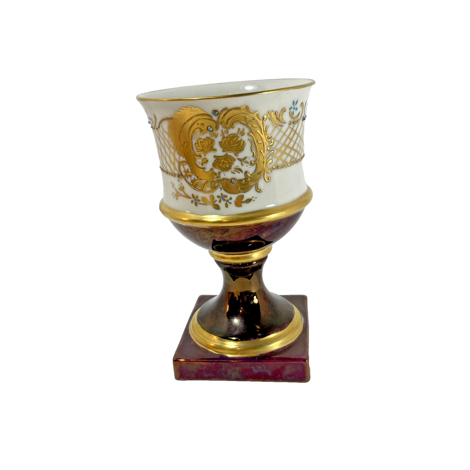 Porcelain Goblet Vase Shape Square Base Heavy Gold Gilding Empire Style Bavaria