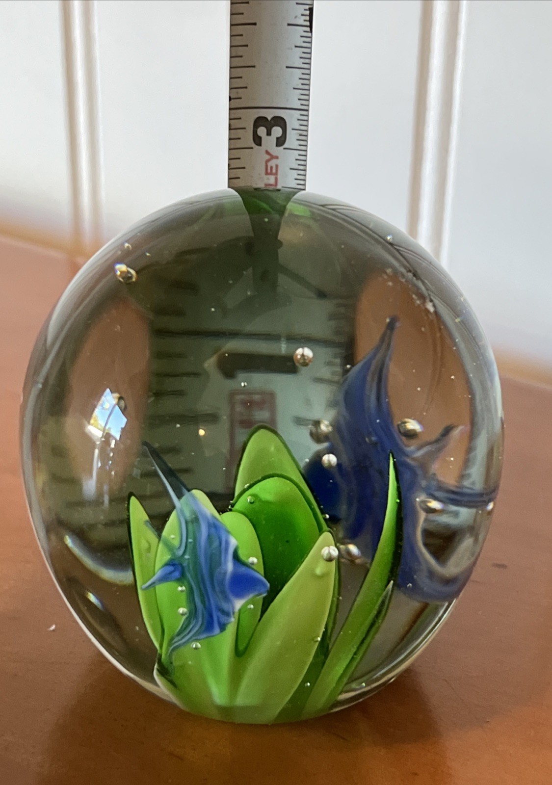 Vintage Art Glass Paperweight Underwater Scene with Fish Blue Fish Dynasty