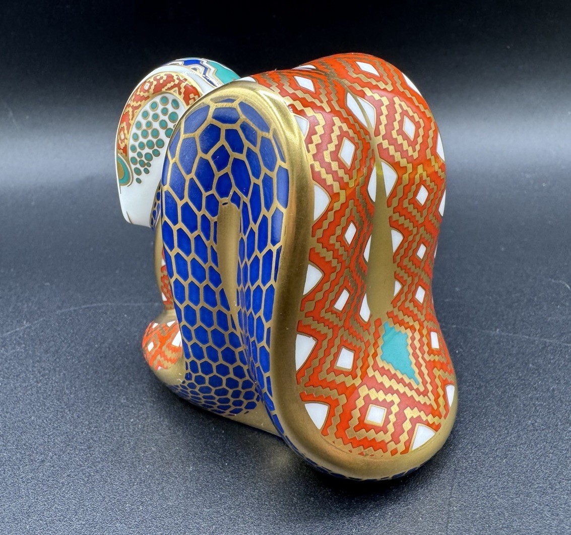 Royal Crown Derby Snake Floral Paperweight 22k Gold Imari Bone China Figurine
