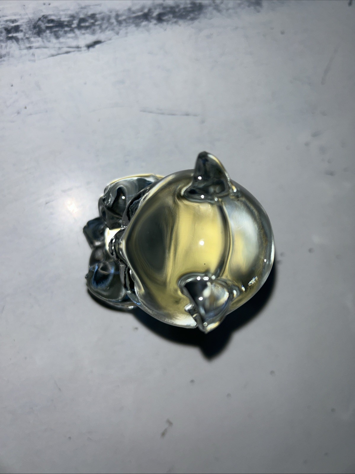 VTG Fenton Clear Glass Teddy Bear Silver Diamond April Birthstone 4”Hx2.25”L