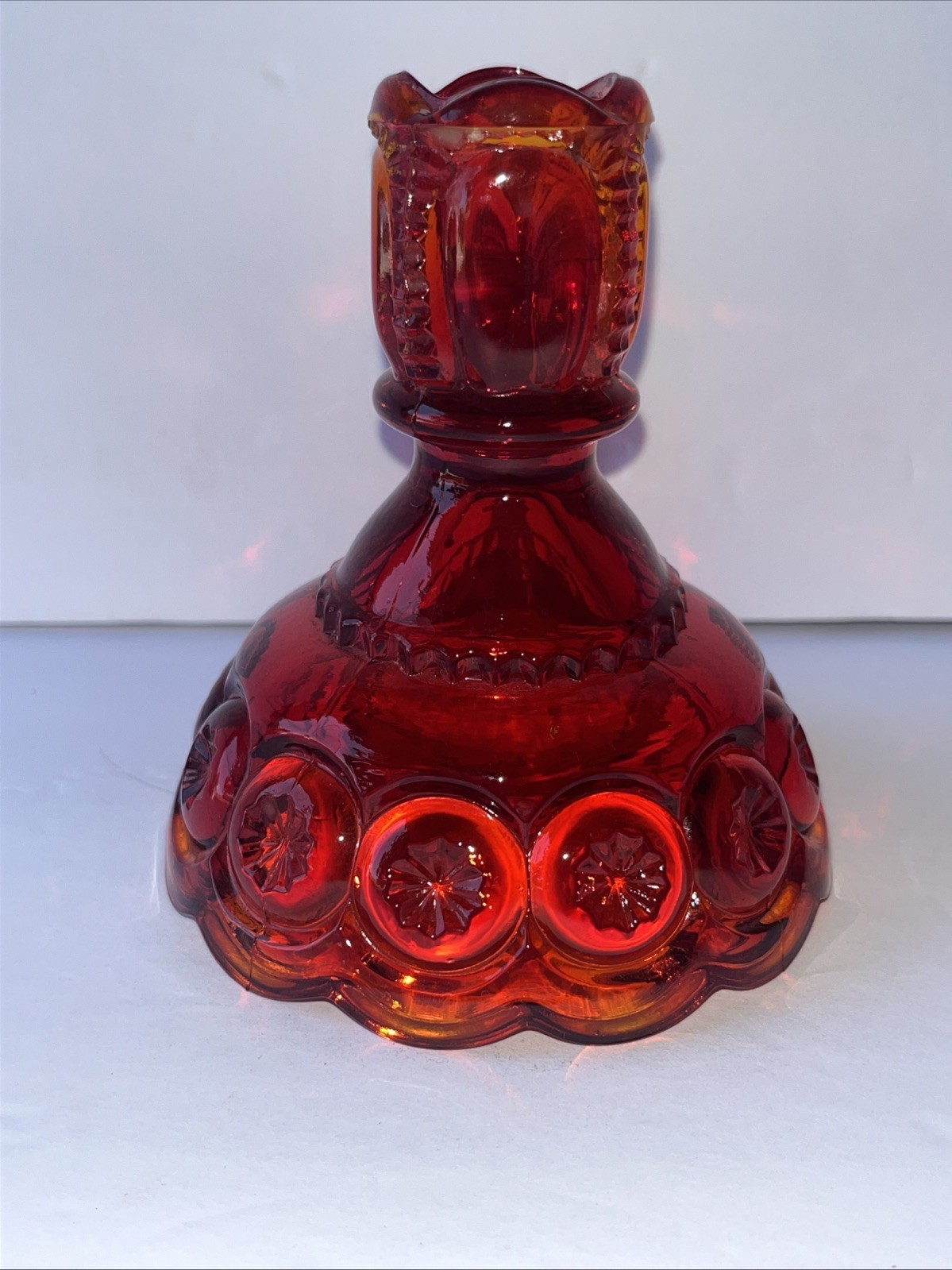 LE Smith Glass Moon and Stars RED Candle Holder