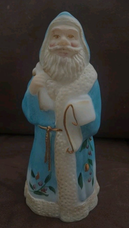 Fenton Art Glass Blue, White Gold Accents Christmas Santa Claus