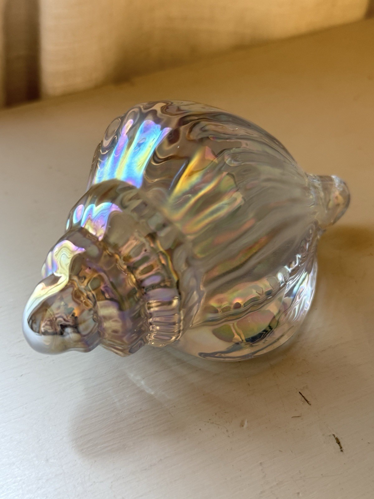 Vintage Silvestri Iridescent Art Glass Conch Shell Paperweight Blown Seashell