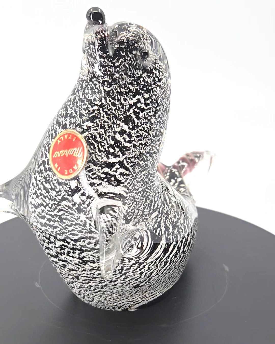 Murano Italy Black Silver Art Glass Seal Formia Vetri Di Murano Beautiful Piece!