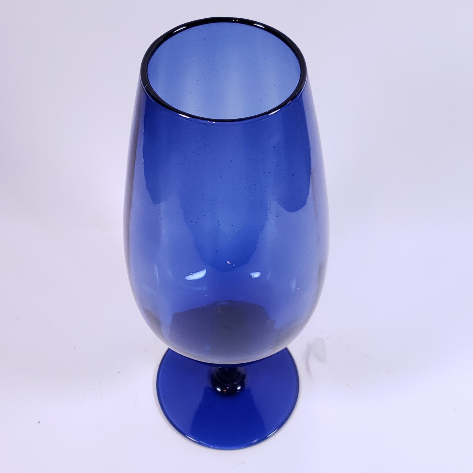 MID CENTURY Sapphire Blue Paneled Optic Footed Empoli Style GLASS BRANDY SNIFTER