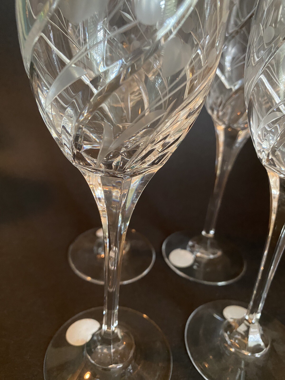 Mikasa English Garden Lot Of 4 Etched Flowers Wine Crystal Glasses 8 1/8 In 5 Oz