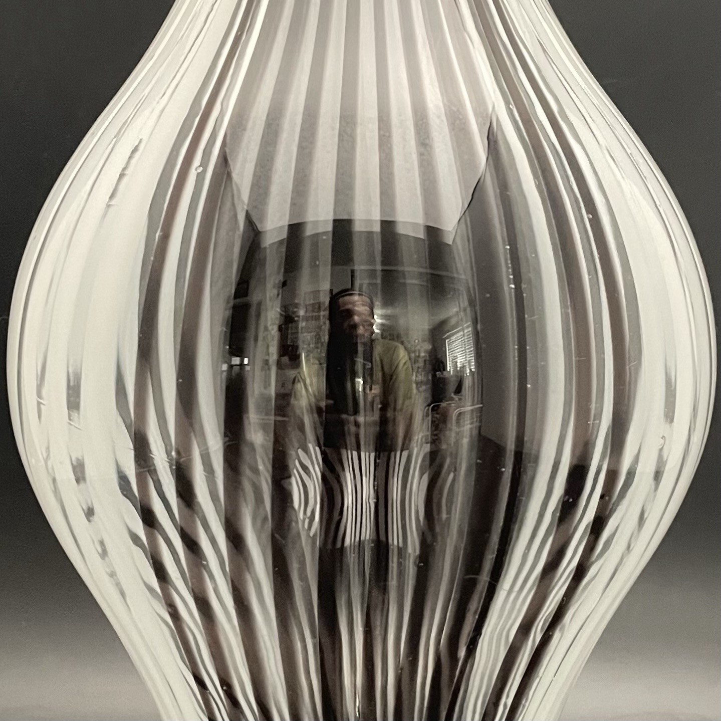 Mezza Filigrana Black White Art Glass Asymmetric Vase c1960s Made in China 11″t