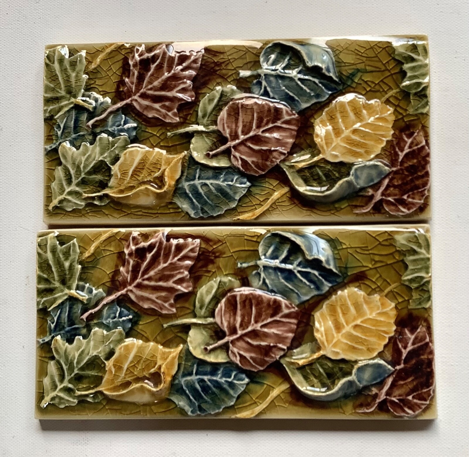 Pratt & Larson Handmade Decorative Leaf Relief Tiles 2 pcs 7-7/8 x 3-7/8”