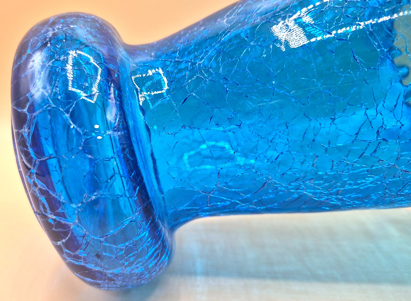 Vintage Beacon Blue Crackle Glass Ruffled Tulip Vase Pontil Base Excellent
