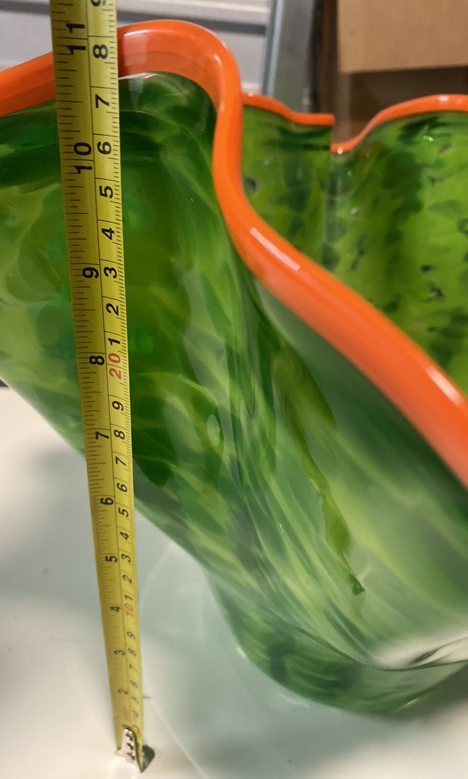 Hand Blown Hand Made Green Orange Colored Vase