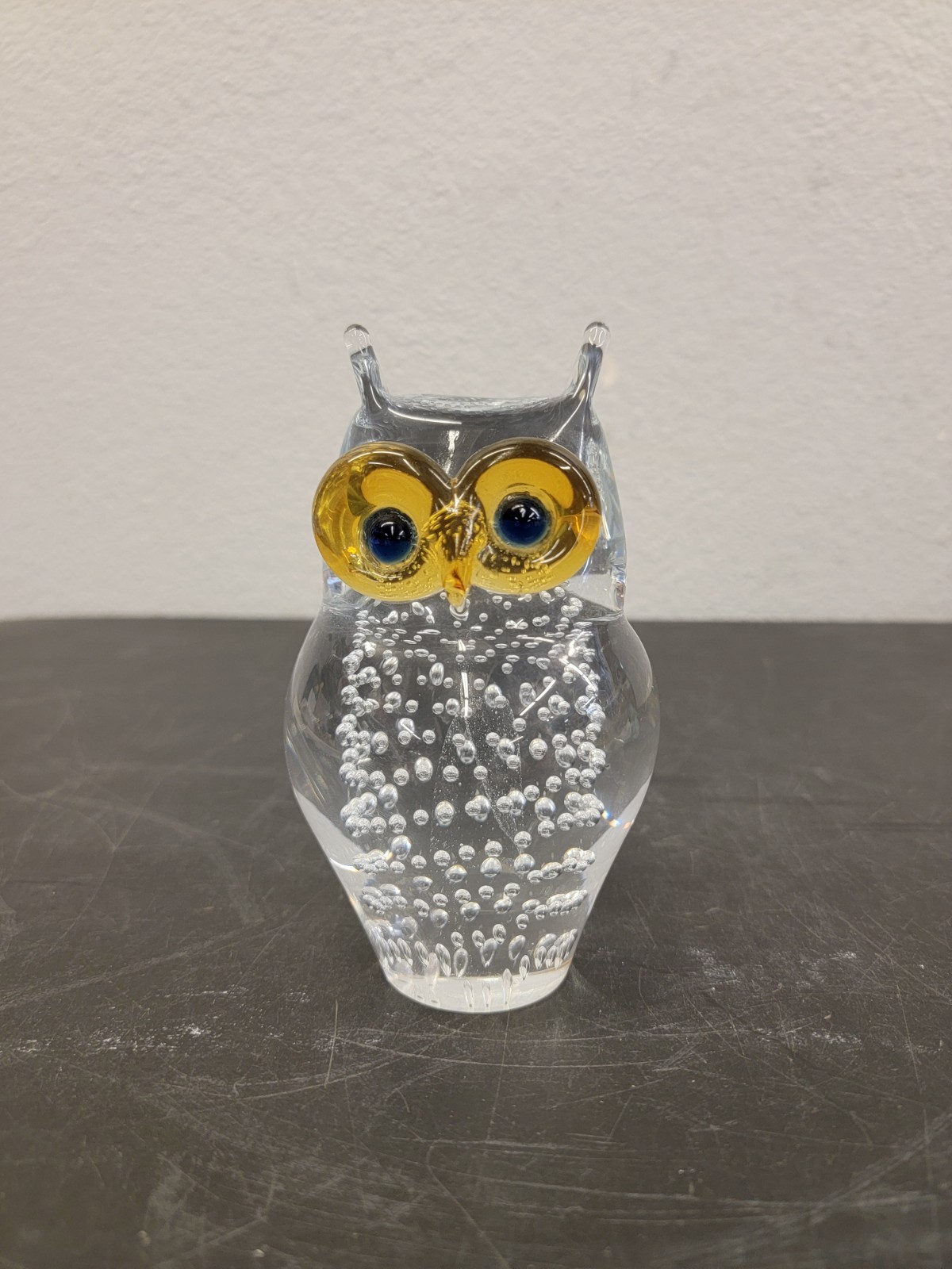 Bubbles Crystal Owl Paperweight Signed