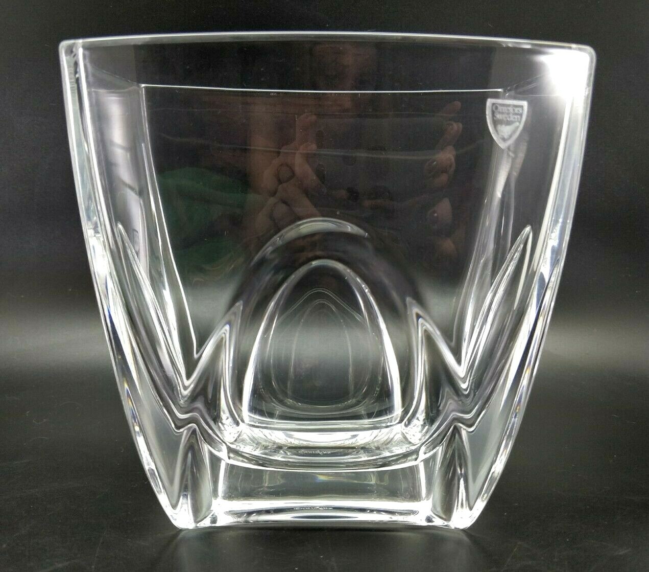 Crystal Square Clear Vase Orrefors Sweden 6.5 in.