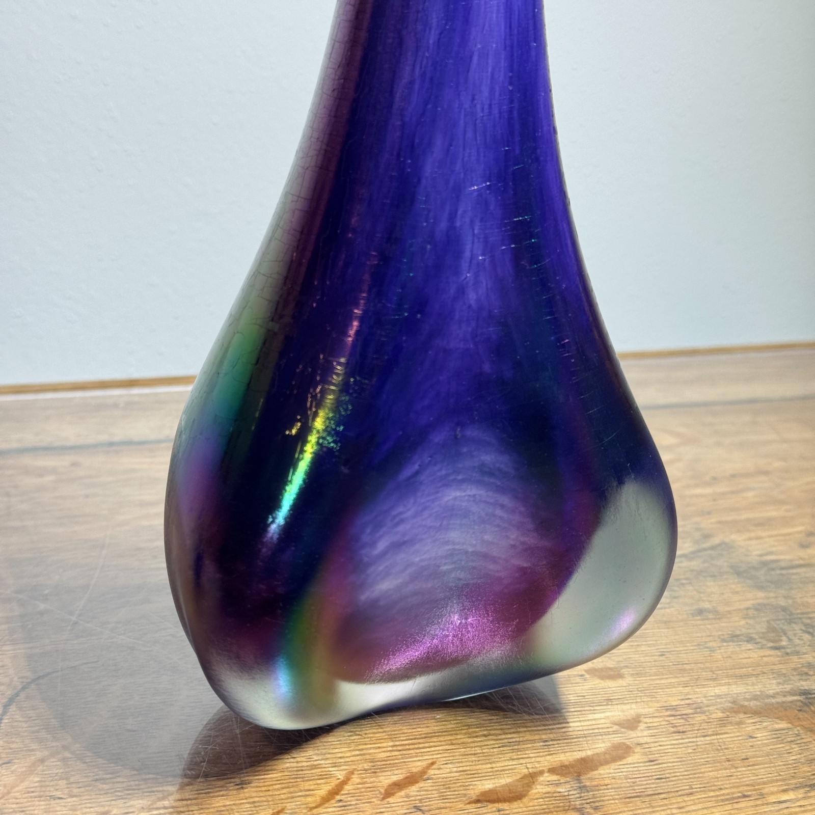 2003 Robert Eickholt 12 1/2″ Purple Dichroic Freeform Art Glass Vase