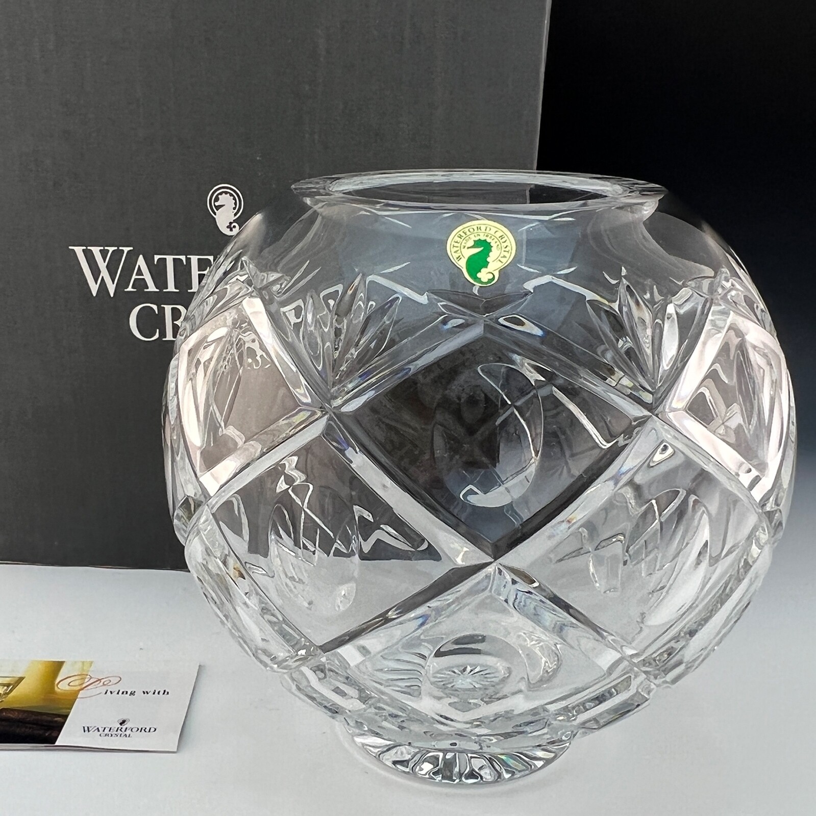 Waterford Crystal ROSSAN Rose Bowl Vase 7 3/8″ (8″) Large & In Charge IRELAND