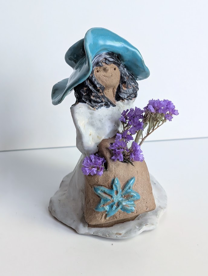 Helen Slater Metlox Folk Art Pottery Poppytrail Poppet Colleen Girl w/Coiled Hai