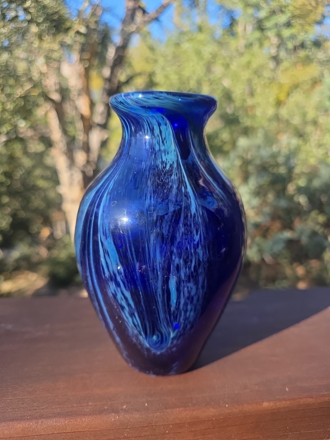Handblown Cobalt And Indigo Blue Vase 6.75×4.5 Inches