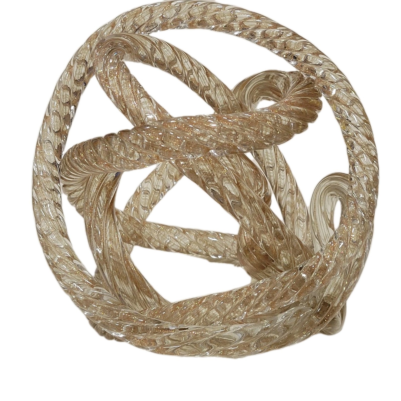Large 7.5″ Heavy 4lb Vtg Murano Style Art Glass Knot Sculpture Copper Aventurine