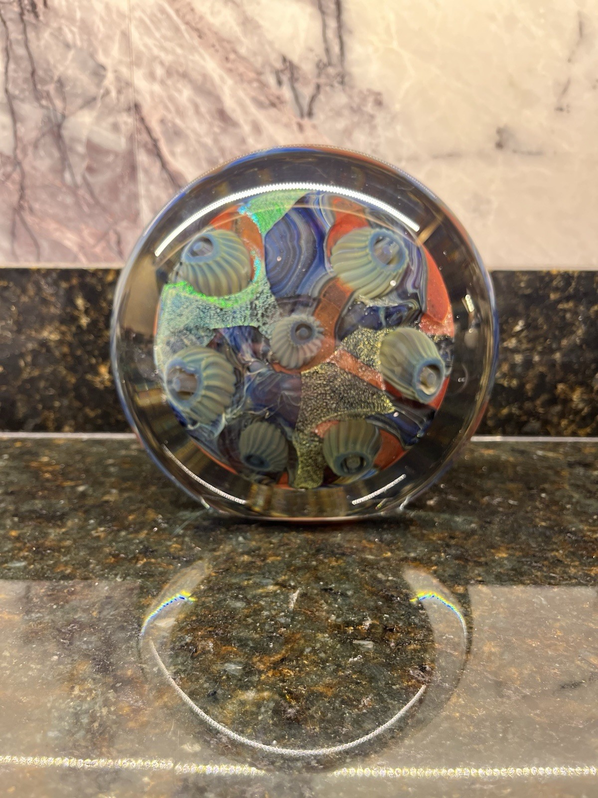 Paperweight Signed Robert Eickholt Studio Art Glass Dichroic Ocean Sea Glass