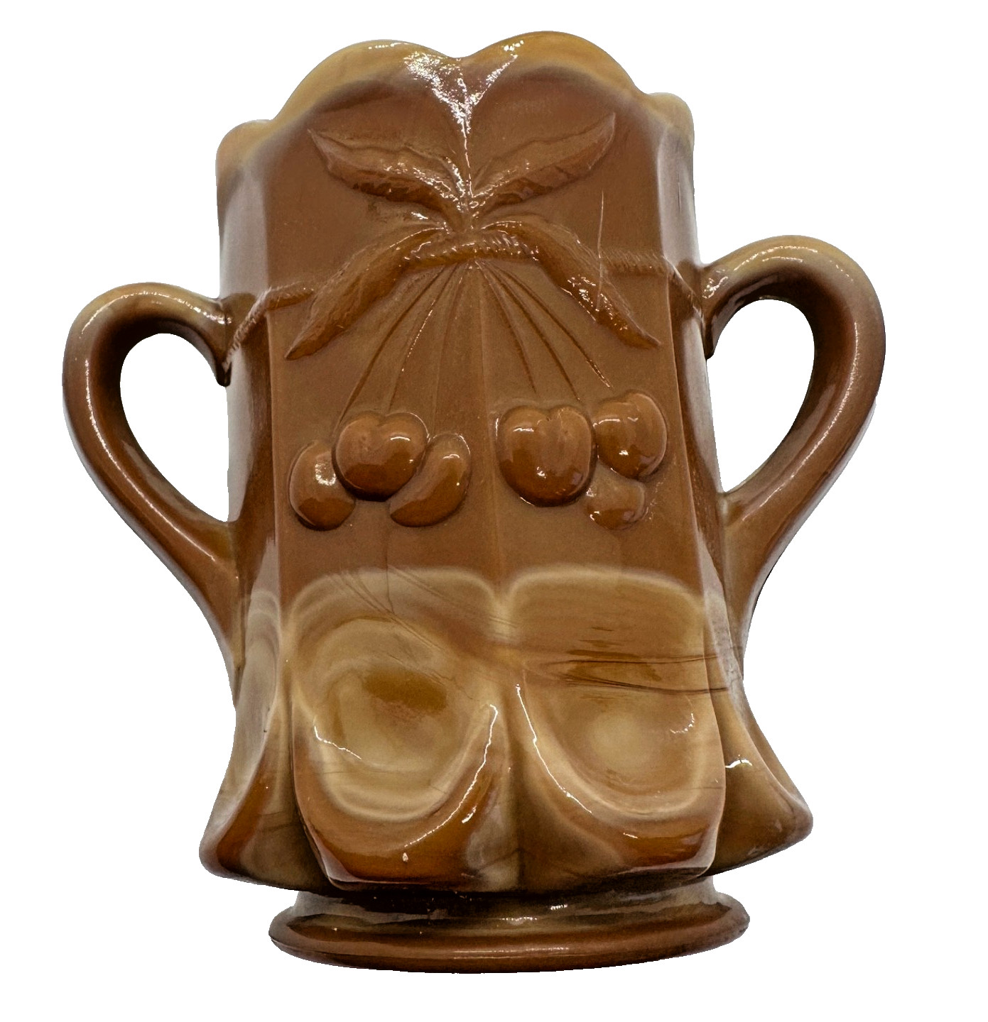 Toothpick Holder Mosser Chocolate Slag Cherry Thumbprint Glass Brown Cherries